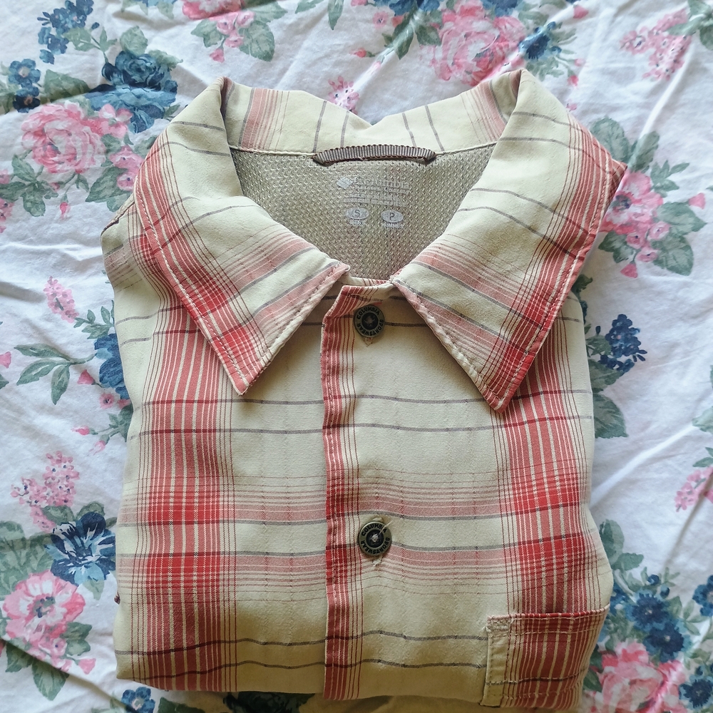 Columbia Men's Red and Cream Checkered Shirt